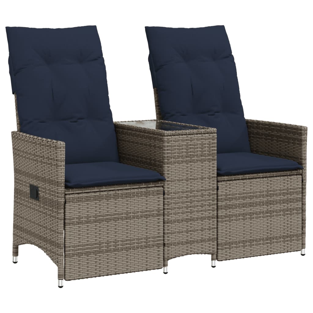 Gartensofa Verstellbar 2-Sitzer mit Tisch Grau Poly Rattan