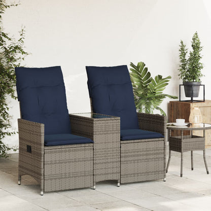 Gartensofa Verstellbar 2-Sitzer mit Tisch Grau Poly Rattan