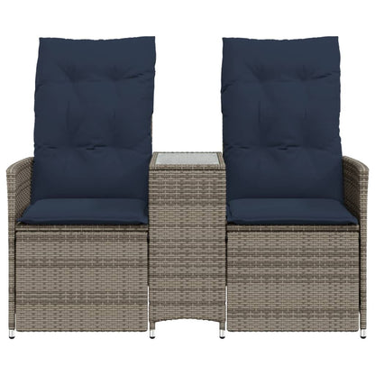 Gartensofa Verstellbar 2-Sitzer mit Tisch Grau Poly Rattan