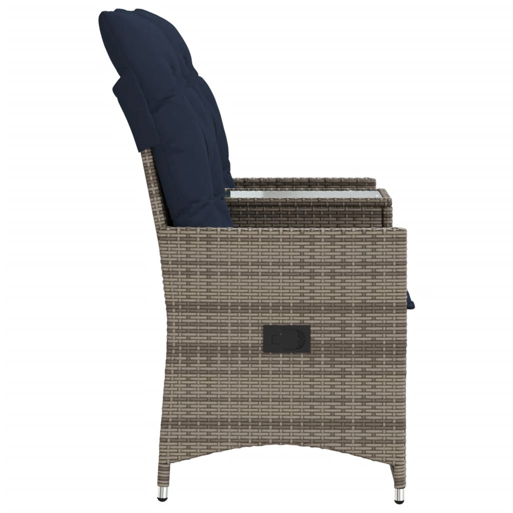 Gartensofa Verstellbar 2-Sitzer mit Tisch Grau Poly Rattan