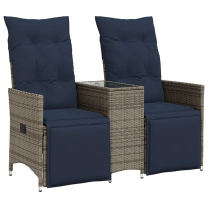 Gartensofa Verstellbar 2-Sitzer mit Tisch Grau Poly Rattan