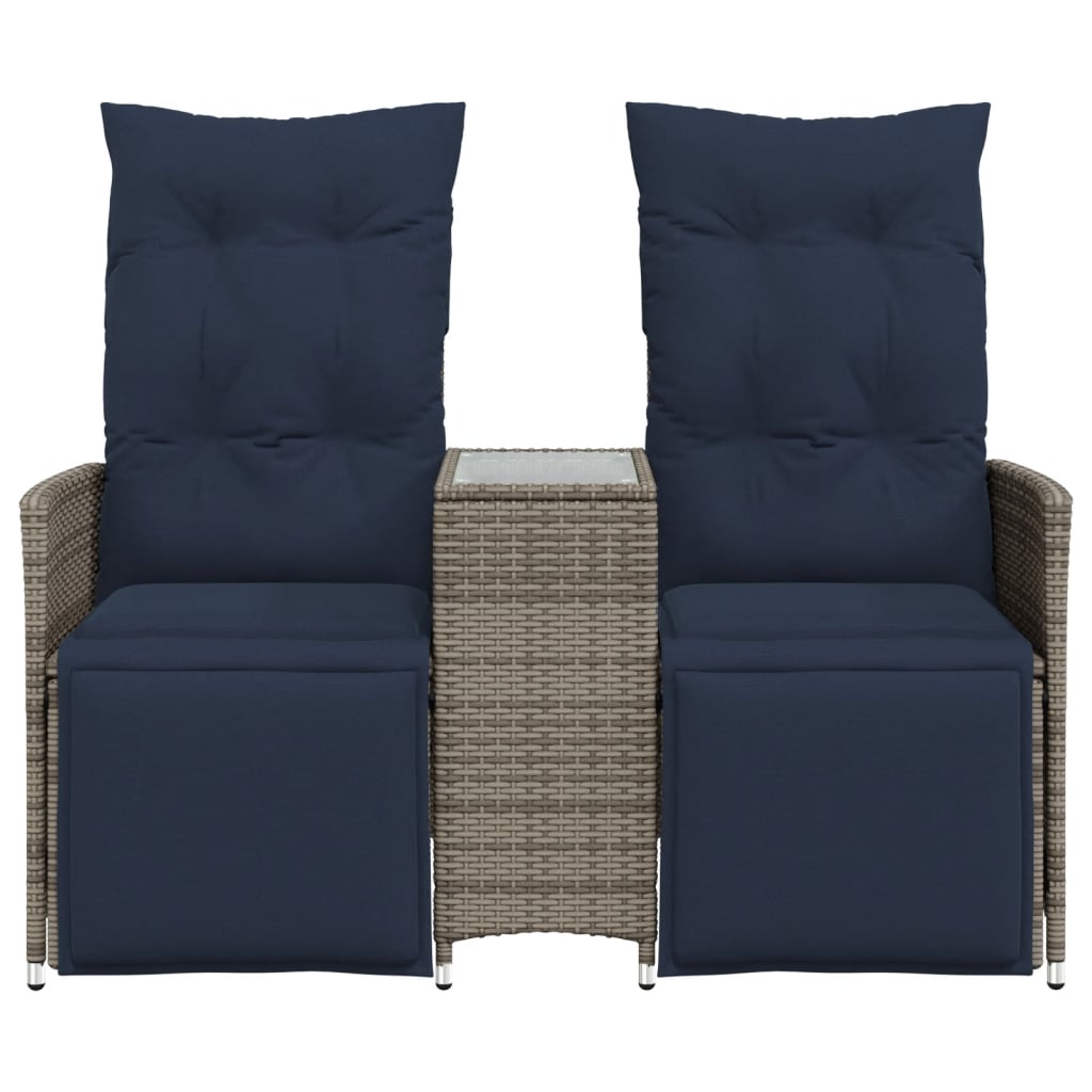 Gartensofa Verstellbar 2-Sitzer mit Tisch Grau Poly Rattan
