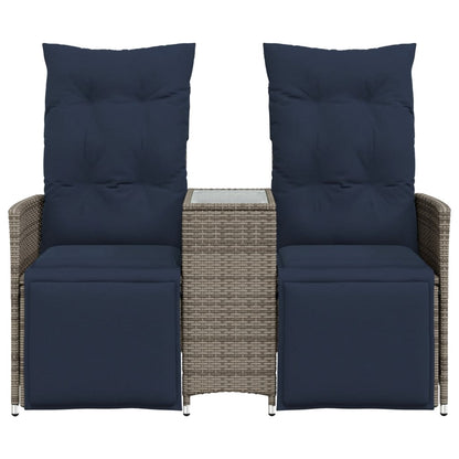 Gartensofa Verstellbar 2-Sitzer mit Tisch Grau Poly Rattan