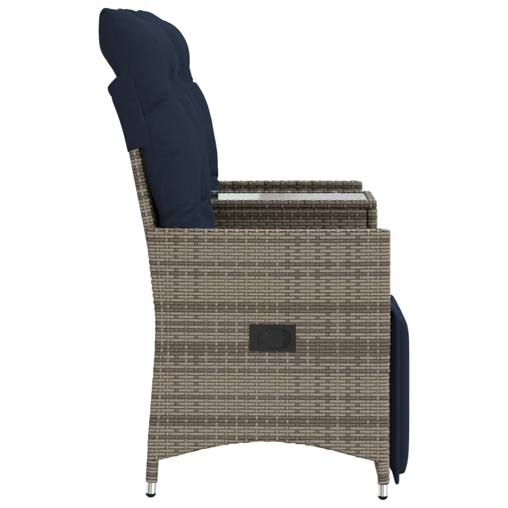 Gartensofa Verstellbar 2-Sitzer mit Tisch Grau Poly Rattan
