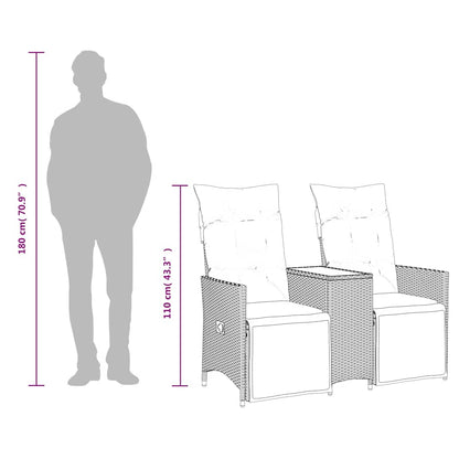 Gartensofa Verstellbar 2-Sitzer mit Tisch Grau Poly Rattan