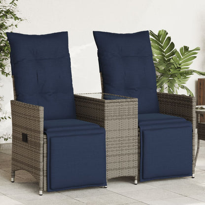 Gartensofa Verstellbar 2-Sitzer mit Tisch Grau Poly Rattan
