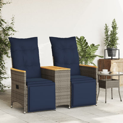 Gartensofa Verstellbar 2-Sitzer mit Tisch Grau Poly Rattan
