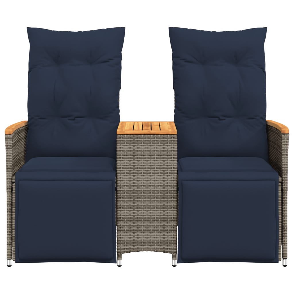 Gartensofa Verstellbar 2-Sitzer mit Tisch Grau Poly Rattan