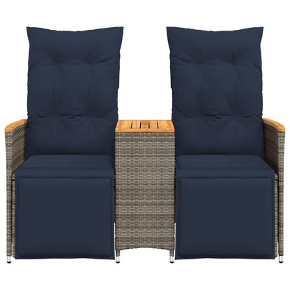 Gartensofa Verstellbar 2-Sitzer mit Tisch Grau Poly Rattan