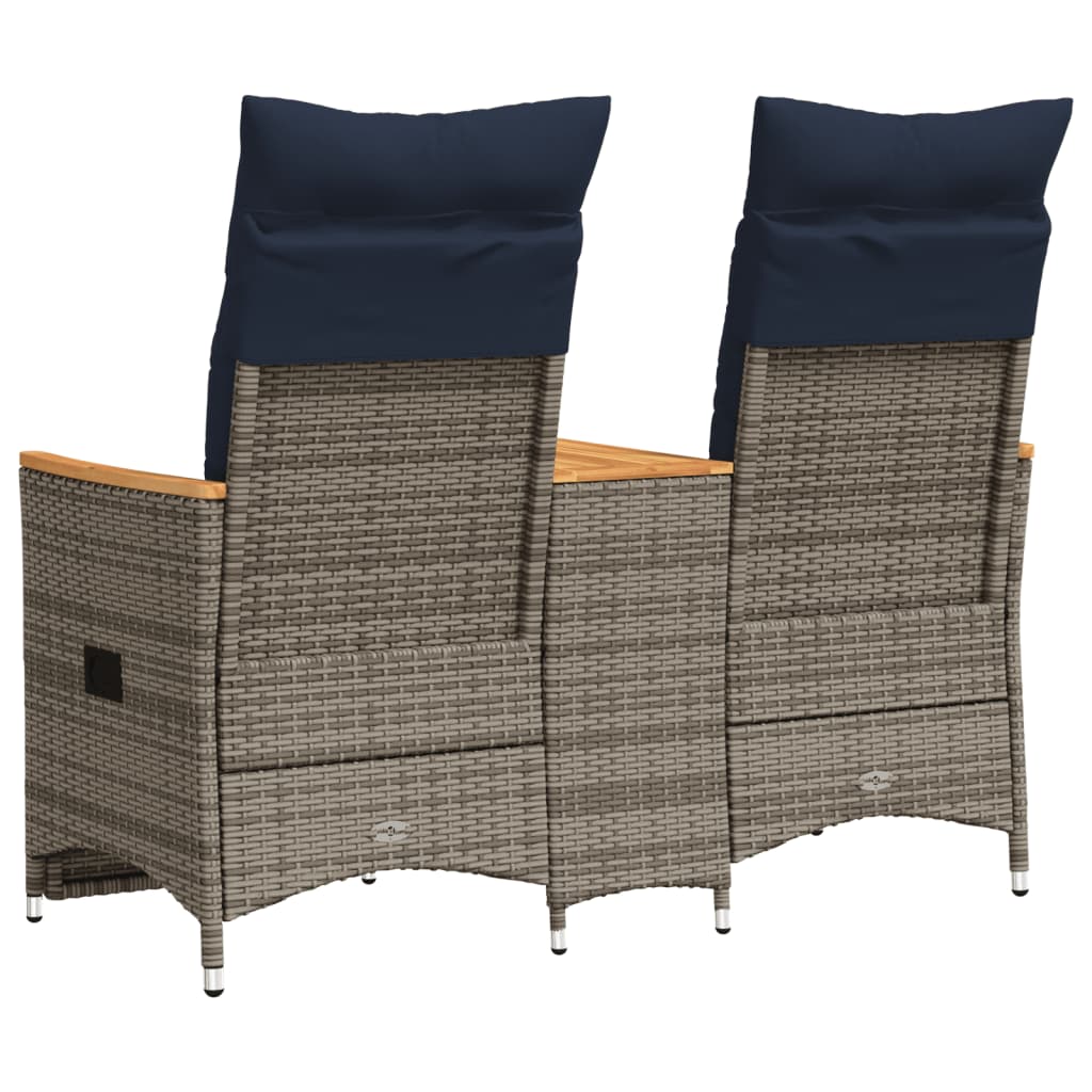 Gartensofa Verstellbar 2-Sitzer mit Tisch Grau Poly Rattan