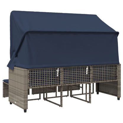 Gartensofa 3-Sitzer mit Baldachin und Hockern Grau Poly Rattan