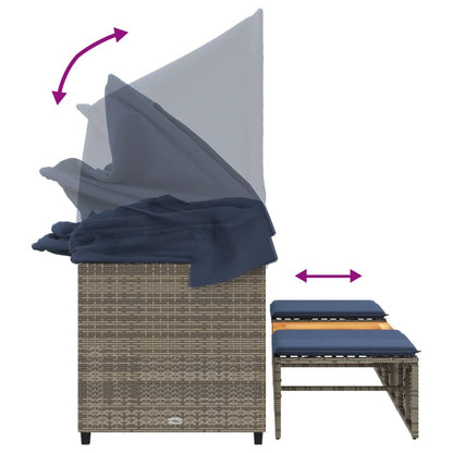 Gartensofa 3-Sitzer mit Baldachin und Hockern Grau Poly Rattan