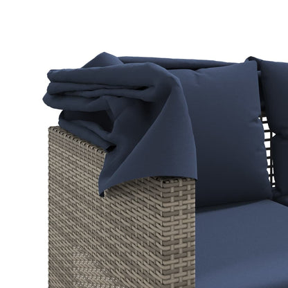 Gartensofa 3-Sitzer mit Baldachin und Hockern Grau Poly Rattan
