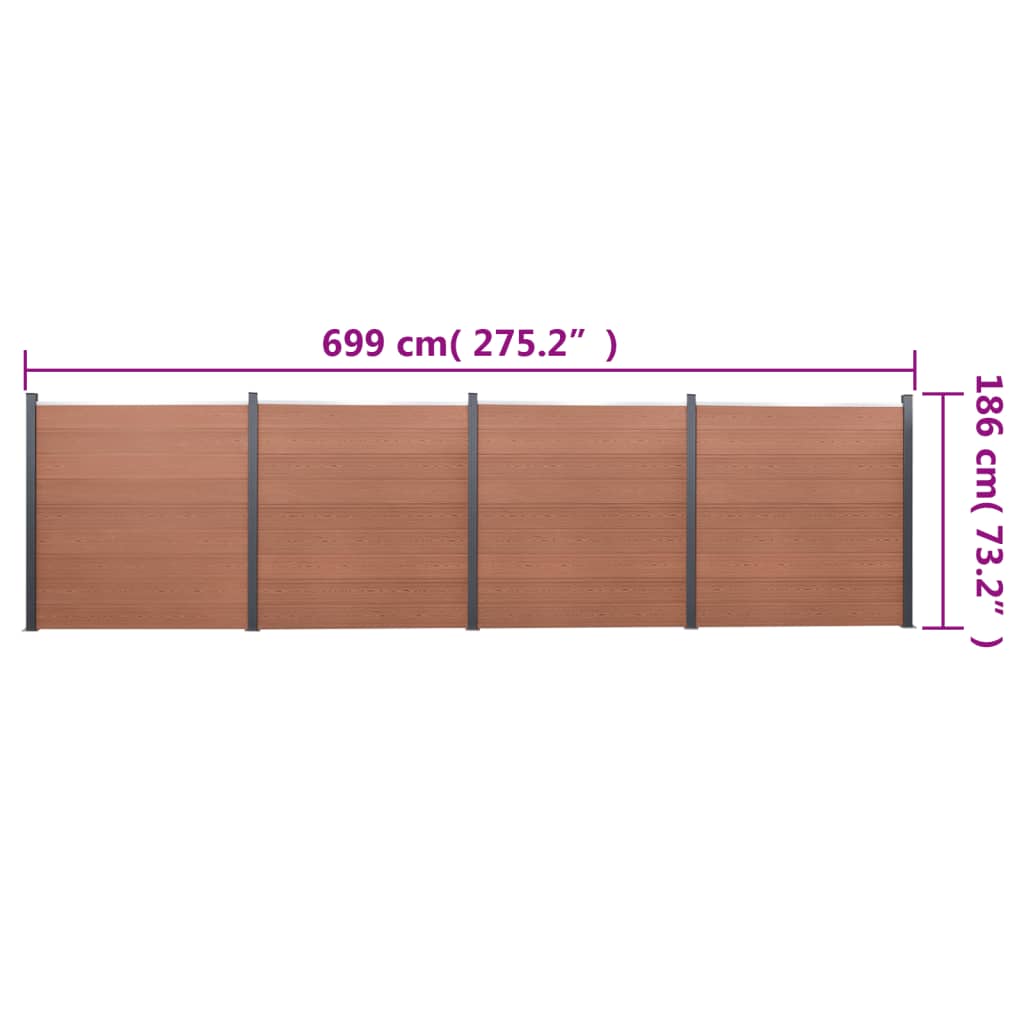 Zaunelement-Set Braun 699x186 cm WPC