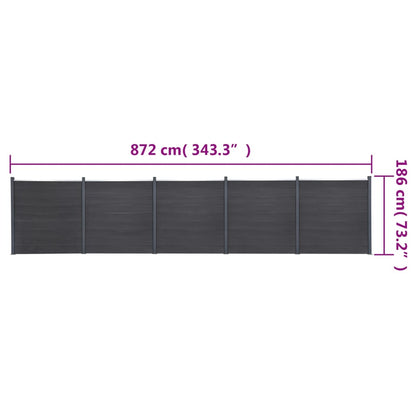 Zaunelement-Set Grau 872x186 cm WPC
