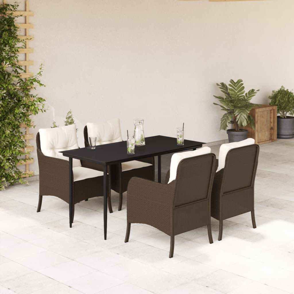 5-tlg. Garten-Essgruppe mit Kissen Braun Poly Rattan