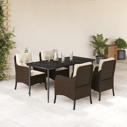 5-tlg. Garten-Essgruppe mit Kissen Braun Poly Rattan
