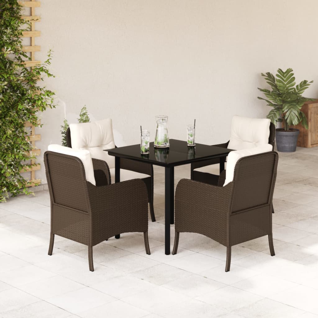 5-tlg. Garten-Essgruppe mit Kissen Braun Poly Rattan