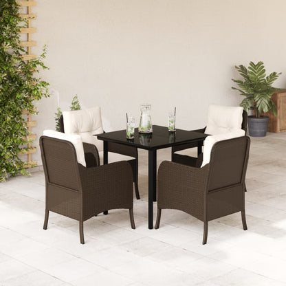 5-tlg. Garten-Essgruppe mit Kissen Braun Poly Rattan