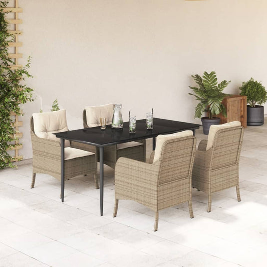 5-tlg. Garten-Essgruppe mit Kissen Beige Poly Rattan