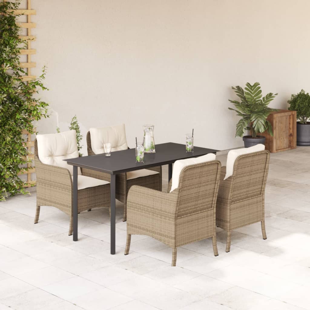 5-tlg. Garten-Essgruppe mit Kissen Beige Poly Rattan