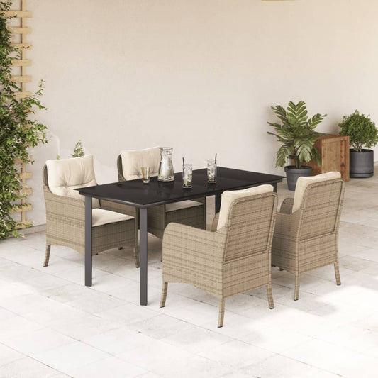 5-tlg. Garten-Essgruppe mit Kissen Beige Poly Rattan