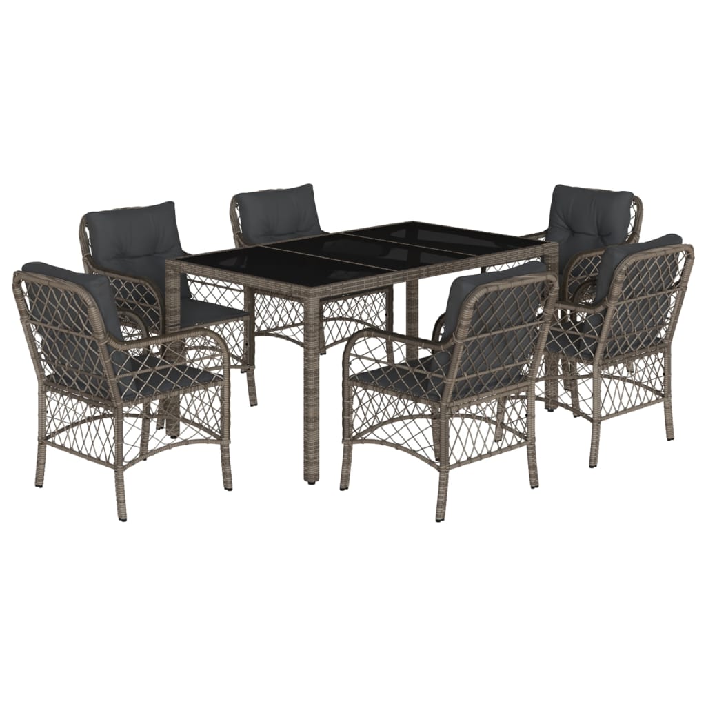 7-tlg. Garten-Essgruppe mit Kissen Grau Poly Rattan