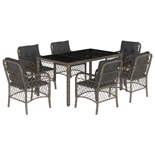 7-tlg. Garten-Essgruppe mit Kissen Grau Poly Rattan