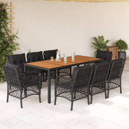 9-tlg. Garten-Essgruppe mit Kissen Schwarz Poly Rattan
