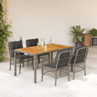 5-tlg. Garten-Essgruppe mit Kissen Grau Poly Rattan