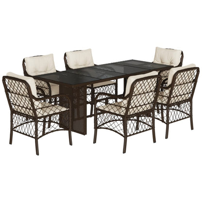 7-tlg. Garten-Essgruppe mit Kissen Braun Poly Rattan