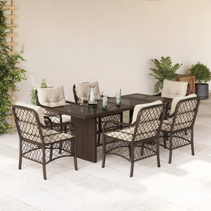 7-tlg. Garten-Essgruppe mit Kissen Braun Poly Rattan