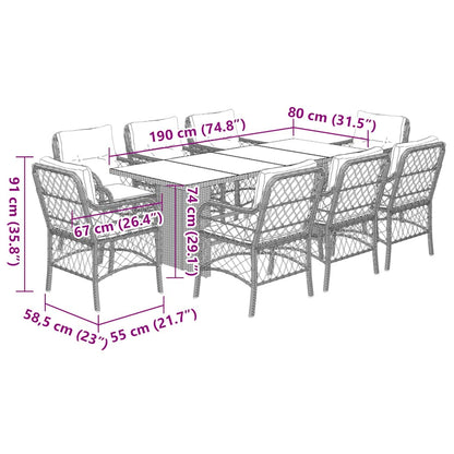 9-tlg. Garten-Essgruppe mit Kissen Grau Poly Rattan