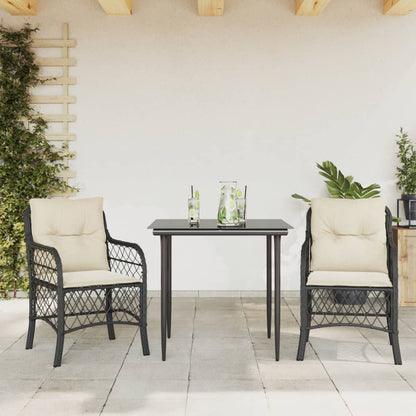 3-tlg. Bistro-Set mit Kissen Schwarz Poly Rattan