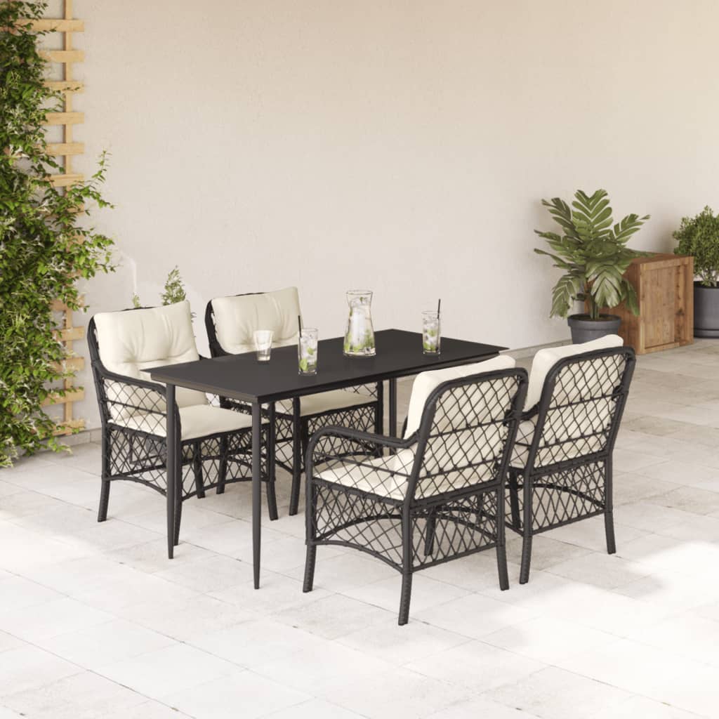 5-tlg. Garten-Essgruppe mit Kissen Schwarz Poly Rattan