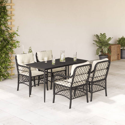 5-tlg. Garten-Essgruppe mit Kissen Schwarz Poly Rattan