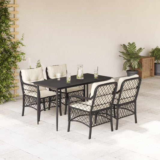 5-tlg. Garten-Essgruppe mit Kissen Schwarz Poly Rattan