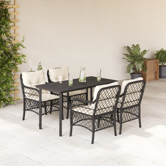 5-tlg. Garten-Essgruppe mit Kissen Schwarz Poly Rattan