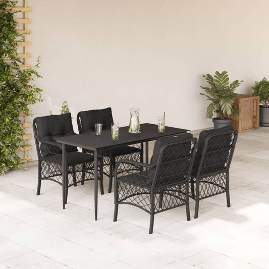 5-tlg. Garten-Essgruppe mit Kissen Schwarz Poly Rattan