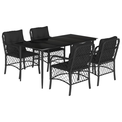 5-tlg. Garten-Essgruppe mit Kissen Schwarz Poly Rattan