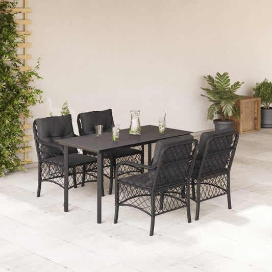 5-tlg. Garten-Essgruppe mit Kissen Schwarz Poly Rattan