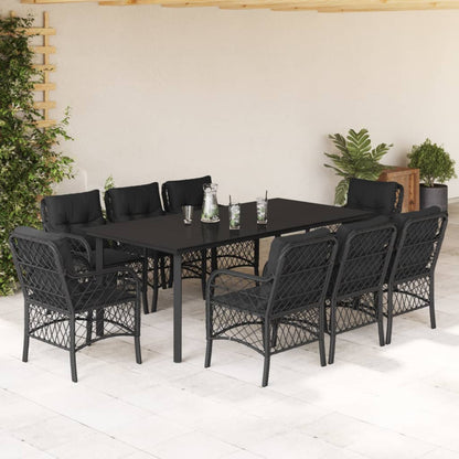 9-tlg. Garten-Essgruppe mit Kissen Schwarz Poly Rattan