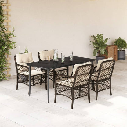 5-tlg. Garten-Essgruppe mit Kissen Braun Poly Rattan