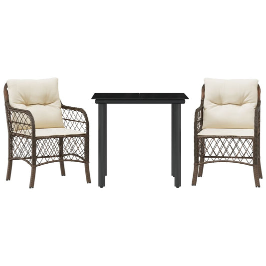 3-tlg. Bistro-Set mit Kissen Braun Poly Rattan