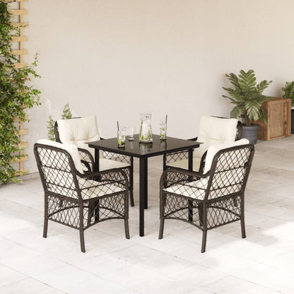 5-tlg. Garten-Essgruppe mit Kissen Braun Poly Rattan
