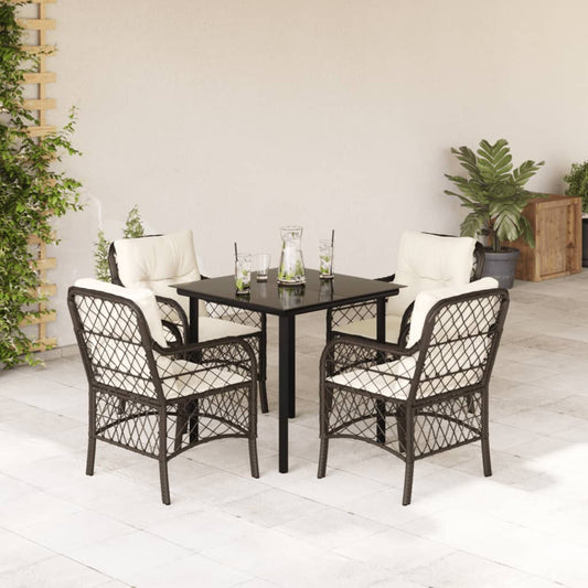 5-tlg. Garten-Essgruppe mit Kissen Braun Poly Rattan