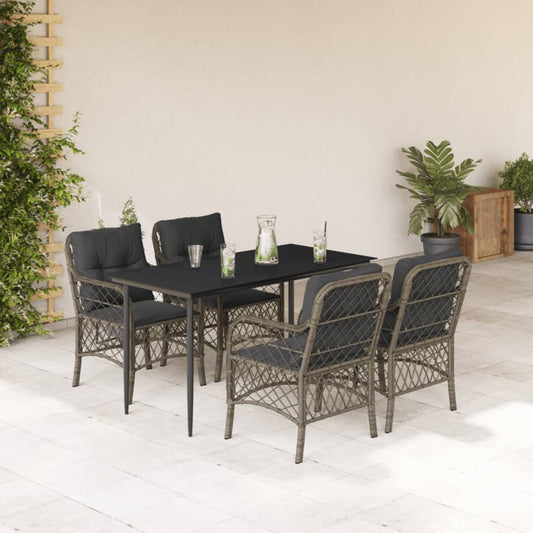 5-tlg. Garten-Essgruppe mit Kissen Grau Poly Rattan