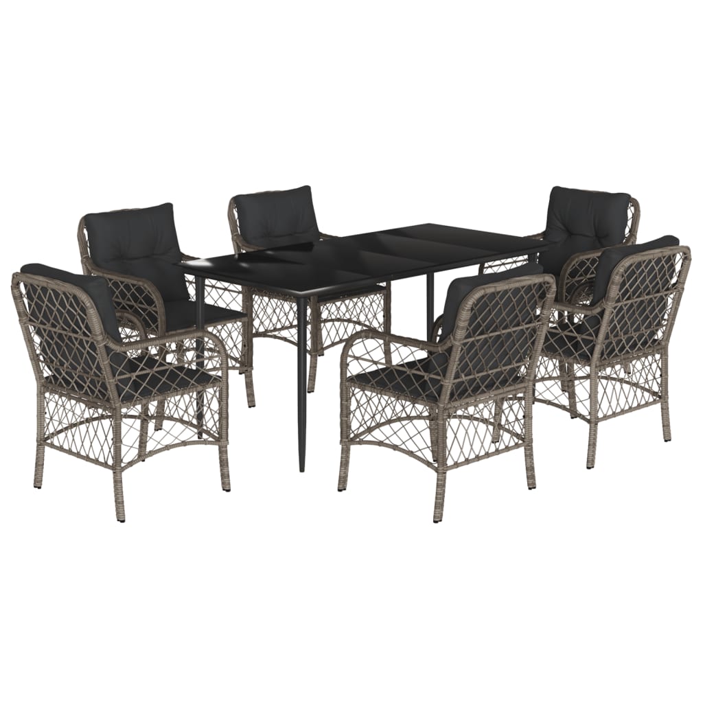 7-tlg. Garten-Essgruppe mit Kissen Grau Poly Rattan