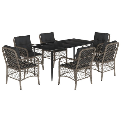 7-tlg. Garten-Essgruppe mit Kissen Grau Poly Rattan