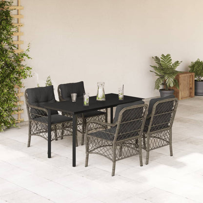 5-tlg. Garten-Essgruppe mit Kissen Grau Poly Rattan
